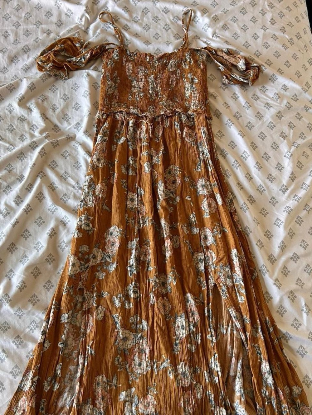 Astr Floral Rust Maxi Dress with Smocked Bodice